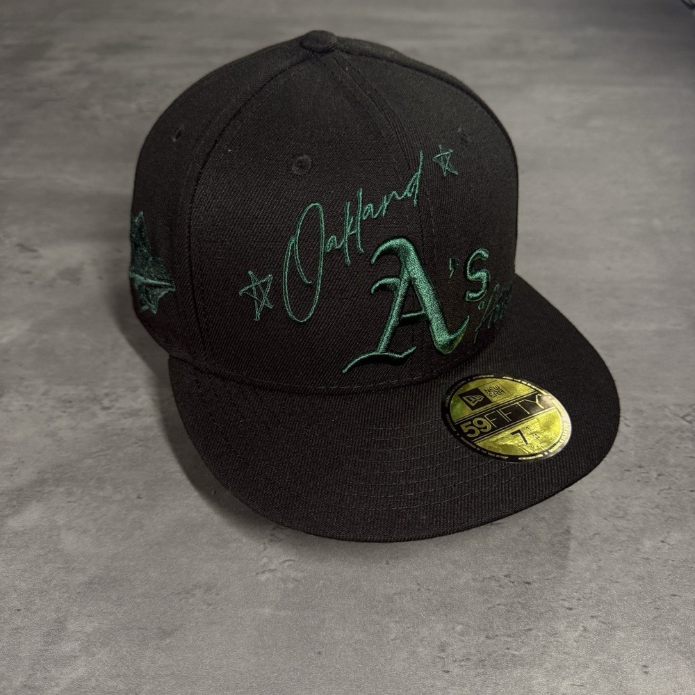 Hat Club‎ Oakland Athletics A's New Era Cap 7 1/4 Black Green 1980 Patch Suede